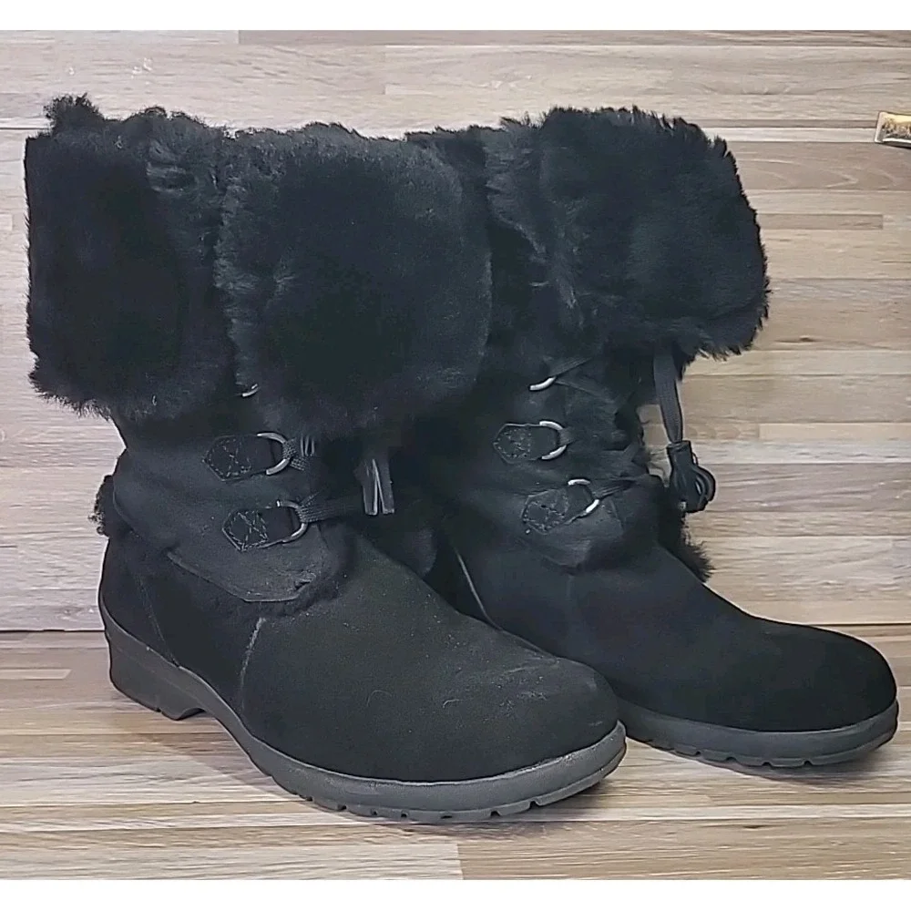 Bass‎ Stephanie 2012 Black Suede & Faux Fur Lined Size 9.5 Snow Winter Boots EUC